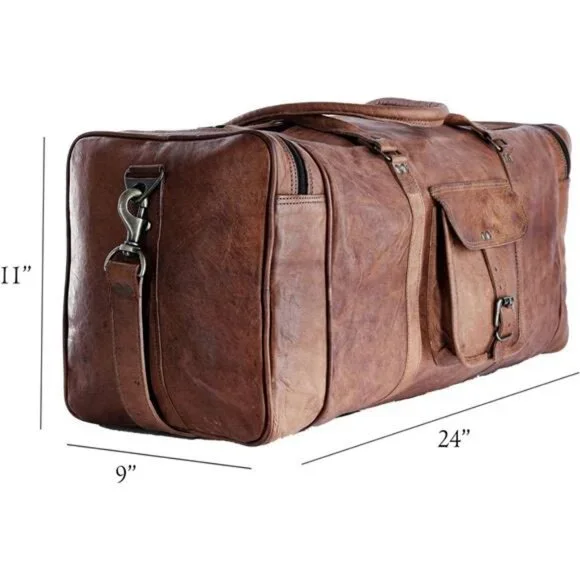Leather duffle bags large 24 Inch Square Duffel Travel Gym Overnight Weekender